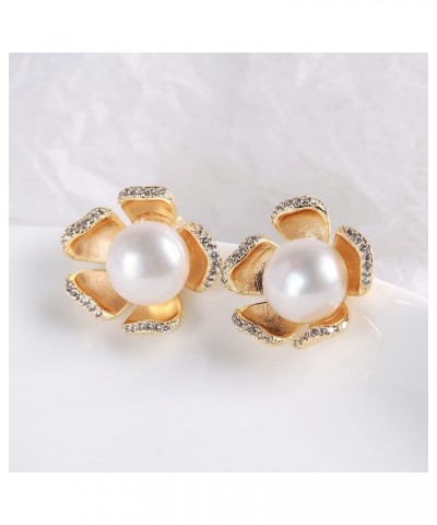 S925 Silver needles Pearl button stud earrings cultured freshwater pearl Cubic zirconia stud Earrings Birthday Gifts Women's ...