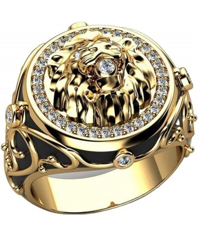 Full diamond lion niche personalized design retro luxury punk style plated 18k gold drop oil unisex ring 12 $10.49 Rings