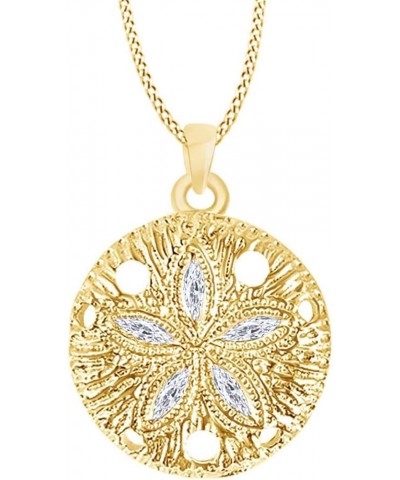 Marquise Cut White Cubic Zirconia 14k Gold Over Sterling Silver Sand Dollar Pendant Necklace yellow-gold-plated-silver $35.25...