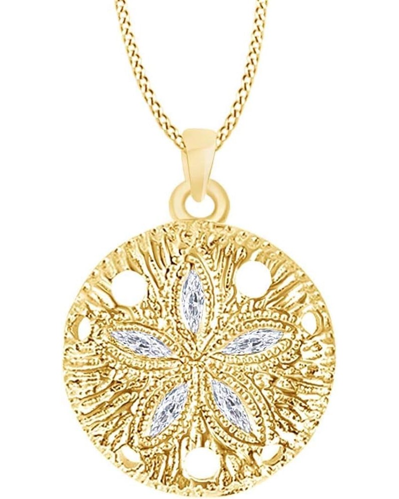 Marquise Cut White Cubic Zirconia 14k Gold Over Sterling Silver Sand Dollar Pendant Necklace yellow-gold-plated-silver $35.25...