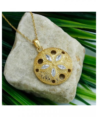 Marquise Cut White Cubic Zirconia 14k Gold Over Sterling Silver Sand Dollar Pendant Necklace yellow-gold-plated-silver $35.25...