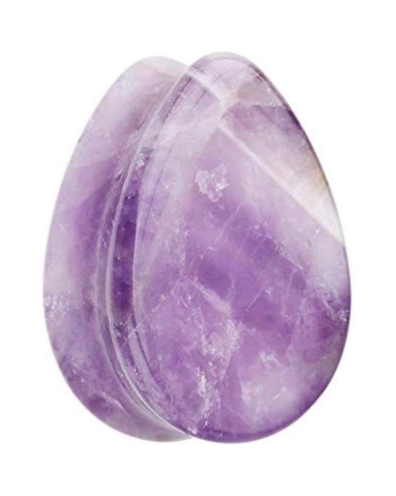 Teardop Amethyst Natural Stone Double Flared Ear Gauge Plug 5/8" (16mm) $9.68 Body Jewelry