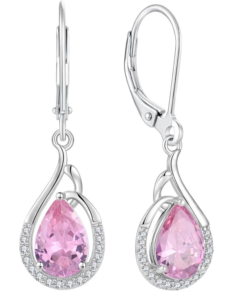 Teardrop Dangle Drop Earrings 925 Sterling Silver Pear Birthstones Leverback Earrings Gift for Women Pink $27.30 Earrings