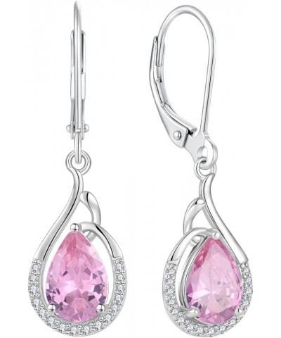 Teardrop Dangle Drop Earrings 925 Sterling Silver Pear Birthstones Leverback Earrings Gift for Women Pink $27.30 Earrings