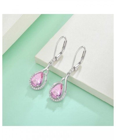 Teardrop Dangle Drop Earrings 925 Sterling Silver Pear Birthstones Leverback Earrings Gift for Women Pink $27.30 Earrings