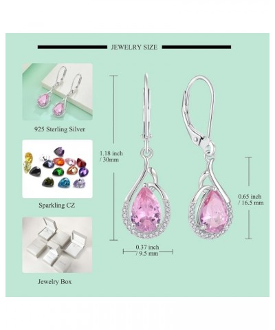 Teardrop Dangle Drop Earrings 925 Sterling Silver Pear Birthstones Leverback Earrings Gift for Women Pink $27.30 Earrings