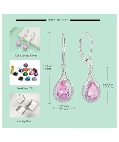 Teardrop Dangle Drop Earrings 925 Sterling Silver Pear Birthstones Leverback Earrings Gift for Women Pink $27.30 Earrings