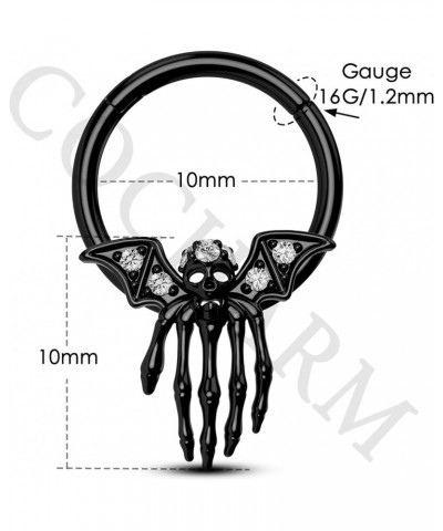 Black Septum Rings 16g Bat Skeleton Septum Piercing Jewelry Skull Claw Halloween Nose Septum Clicker Piercing Septum Ring 10m...