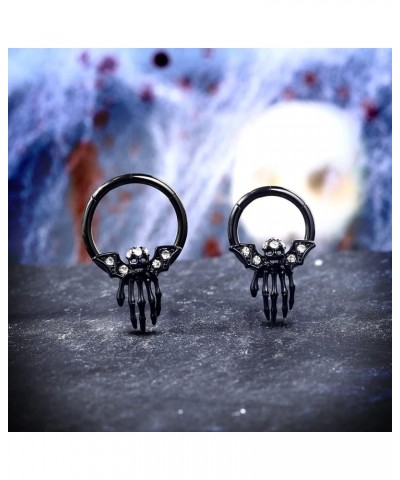 Black Septum Rings 16g Bat Skeleton Septum Piercing Jewelry Skull Claw Halloween Nose Septum Clicker Piercing Septum Ring 10m...