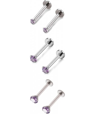 16g Flat Back Earrings 10mm Post 316L Surgical Steel Bar 2mm 3mm 4mm CZ Stud Earrings Set Ear Lobe Rook Helix Conch Piercing ...