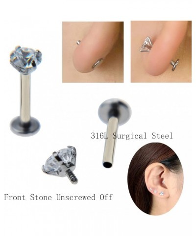 16g Flat Back Earrings 10mm Post 316L Surgical Steel Bar 2mm 3mm 4mm CZ Stud Earrings Set Ear Lobe Rook Helix Conch Piercing ...