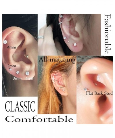 16g Flat Back Earrings 10mm Post 316L Surgical Steel Bar 2mm 3mm 4mm CZ Stud Earrings Set Ear Lobe Rook Helix Conch Piercing ...