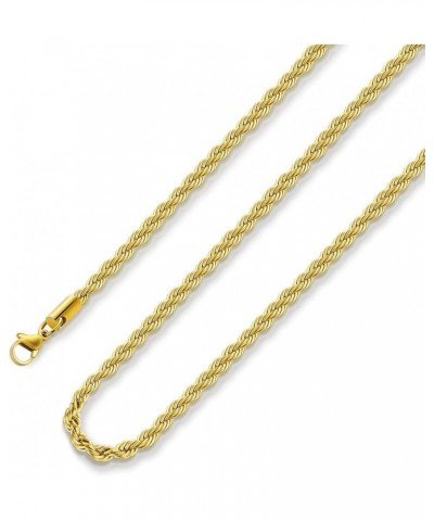 18k Real Gold Plated Rope Chain 1.5mm 2.5mm 5mm Stainless Steel Twist Chain Necklace for Men Women 16 Inches 36 Inches 16 Inc...