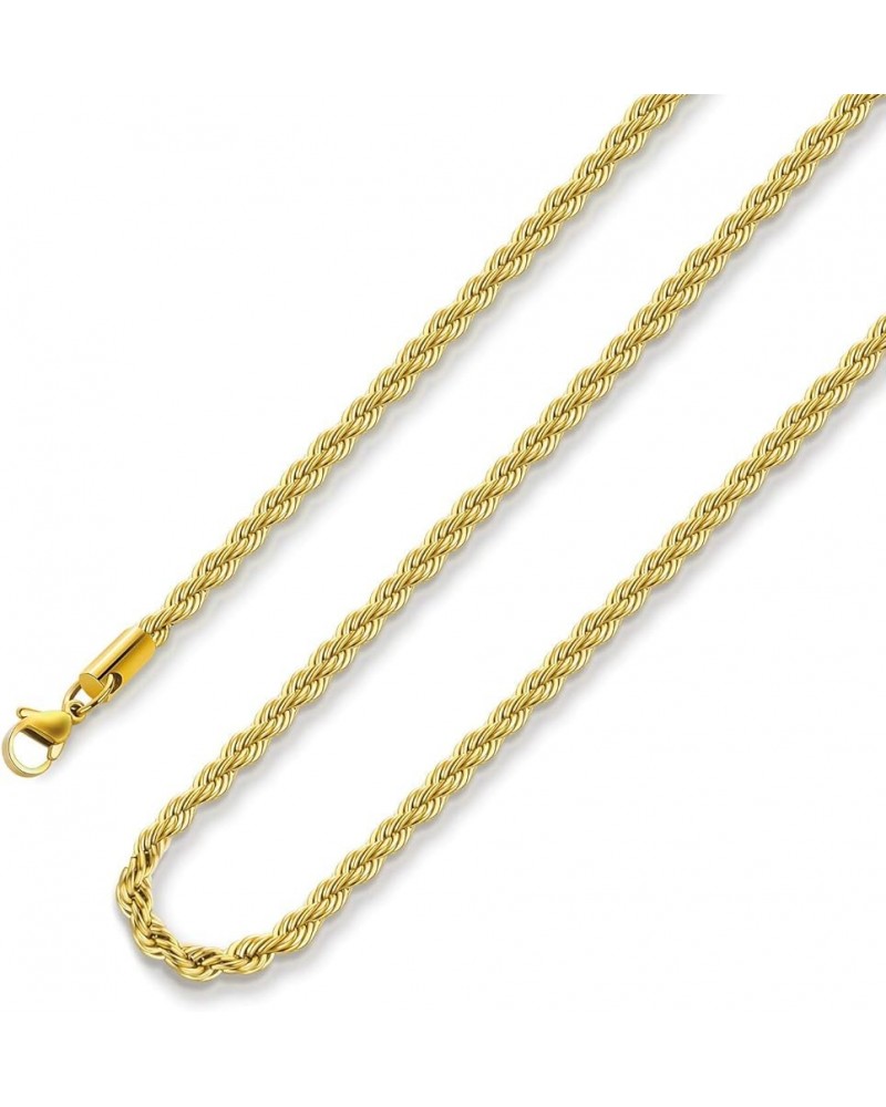 18k Real Gold Plated Rope Chain 1.5mm 2.5mm 5mm Stainless Steel Twist Chain Necklace for Men Women 16 Inches 36 Inches 16 Inc...