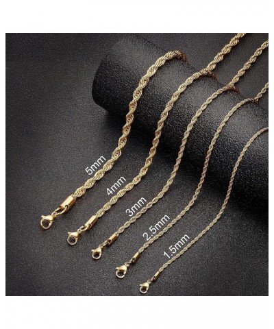 18k Real Gold Plated Rope Chain 1.5mm 2.5mm 5mm Stainless Steel Twist Chain Necklace for Men Women 16 Inches 36 Inches 16 Inc...