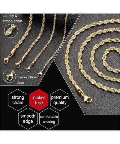 18k Real Gold Plated Rope Chain 1.5mm 2.5mm 5mm Stainless Steel Twist Chain Necklace for Men Women 16 Inches 36 Inches 16 Inc...