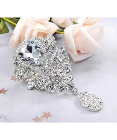 Women's Austrian Crystal Bouquet Flower Teardrop Large Gorgeous Brooch Pin Clear Crystal $9.46 Brooches & Pins