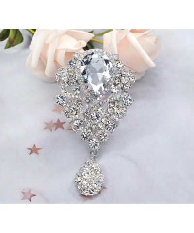 Women's Austrian Crystal Bouquet Flower Teardrop Large Gorgeous Brooch Pin Clear Crystal $9.46 Brooches & Pins