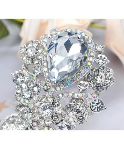 Women's Austrian Crystal Bouquet Flower Teardrop Large Gorgeous Brooch Pin Clear Crystal $9.46 Brooches & Pins