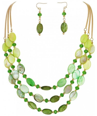 3 Layered Beaded Necklace Set with Earrings Oval Shell Beads Jewelry Gift for Women Mix Green $11.96 Jewelry Sets