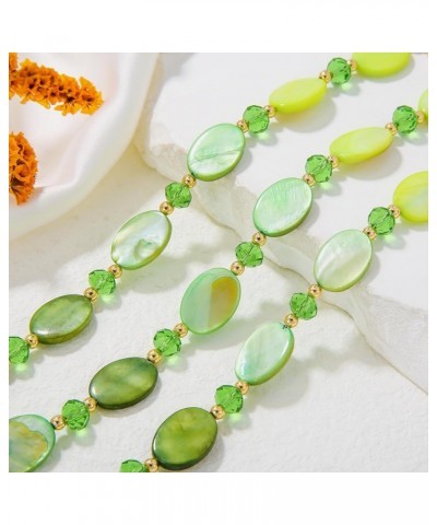 3 Layered Beaded Necklace Set with Earrings Oval Shell Beads Jewelry Gift for Women Mix Green $11.96 Jewelry Sets