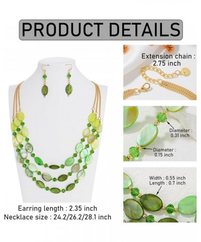 3 Layered Beaded Necklace Set with Earrings Oval Shell Beads Jewelry Gift for Women Mix Green $11.96 Jewelry Sets