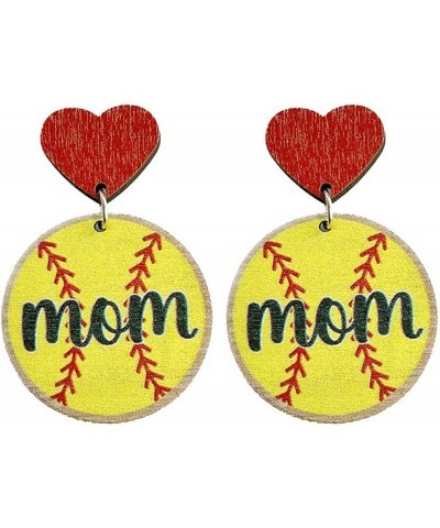 Mother's Day MAMA Love Heart Wooden Sports Ball Earrings Lightweight Basketball Volleyball Baseball Football Rugby Wooden Spo...