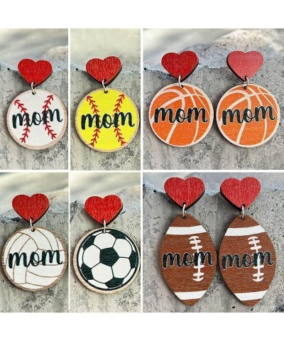 Mother's Day MAMA Love Heart Wooden Sports Ball Earrings Lightweight Basketball Volleyball Baseball Football Rugby Wooden Spo...