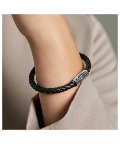 Simple Unisex Leather Braided Bracelet,Silver Black Leather Cord Bracelet, Black Leather Cord Chain Braid Bracelet,Leather Ro...