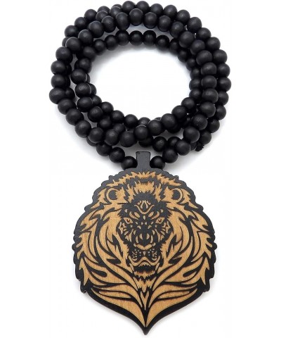 Wooden Carved Roaring Lion Front Face Pendant 8mm Wooden Bead Necklace 24"/30"/36 Black & Black 36.0 Inches $12.41 Necklaces