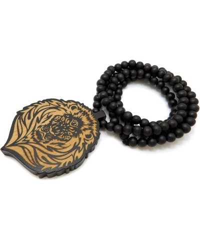 Wooden Carved Roaring Lion Front Face Pendant 8mm Wooden Bead Necklace 24"/30"/36 Black & Black 36.0 Inches $12.41 Necklaces