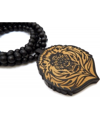 Wooden Carved Roaring Lion Front Face Pendant 8mm Wooden Bead Necklace 24"/30"/36 Black & Black 36.0 Inches $12.41 Necklaces