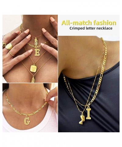 Gold Initial Figaro Chain Necklace, Custom Monogram Letter Choker Necklaces, 16"+2" Adjustable Letter W-Gold No Engraving $10...