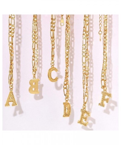 Gold Initial Figaro Chain Necklace, Custom Monogram Letter Choker Necklaces, 16"+2" Adjustable Letter W-Gold No Engraving $10...