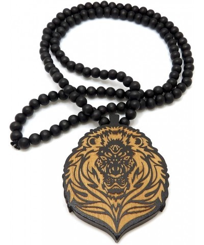 Wooden Carved Roaring Lion Front Face Pendant 8mm Wooden Bead Necklace 24"/30"/36 Black & Black 36.0 Inches $12.41 Necklaces