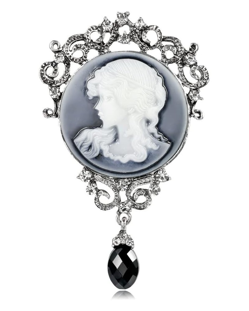 Vintage Elegant Victorian Lady Beauty Cameo with Crystal Brooch Pin (br000017) Style T $8.50 Brooches & Pins