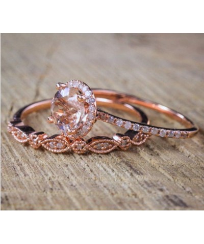 Fashion Elegant Women 18K Rose Gold Filled Morganite Pink Gemstone Ring Bridal anniversary ring Set Size 6-10 $11.01 Rings