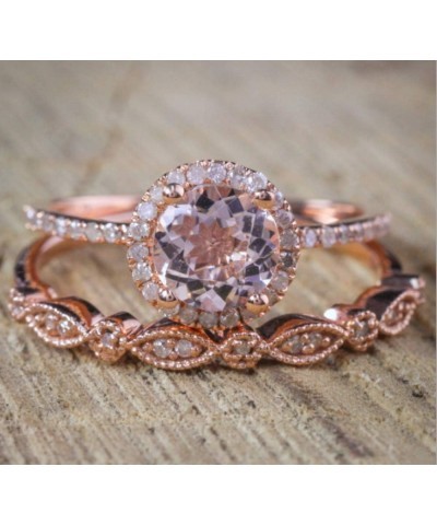 Fashion Elegant Women 18K Rose Gold Filled Morganite Pink Gemstone Ring Bridal anniversary ring Set Size 6-10 $11.01 Rings