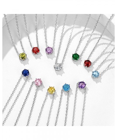 925 Sterling Silver 12 Months Sparkling Round Cut Created Birthstone Pendant Necklace, 16 Inch Rolo Chain (with Gift Box) Rou...