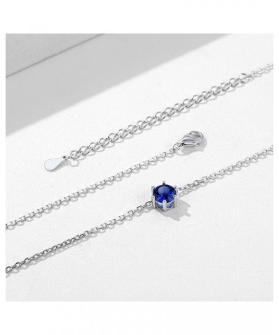 925 Sterling Silver 12 Months Sparkling Round Cut Created Birthstone Pendant Necklace, 16 Inch Rolo Chain (with Gift Box) Rou...