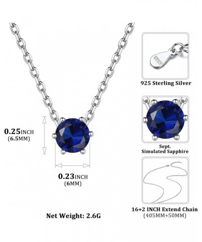 925 Sterling Silver 12 Months Sparkling Round Cut Created Birthstone Pendant Necklace, 16 Inch Rolo Chain (with Gift Box) Rou...