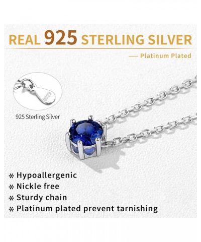 925 Sterling Silver 12 Months Sparkling Round Cut Created Birthstone Pendant Necklace, 16 Inch Rolo Chain (with Gift Box) Rou...