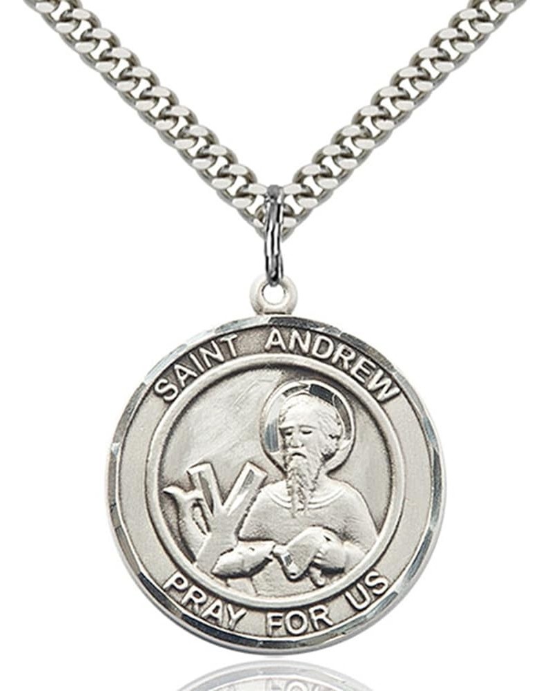 Sterling Silver Round Patron Saint Medal Pendant, 1 Inch Saint Andrew the Apostle $54.55 Pendants