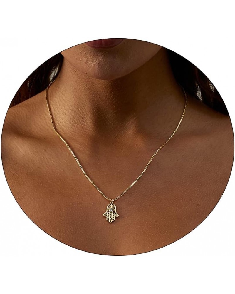 Hamsa Hand Pendant Necklace 14K Gold Plated Cubic Zirconia CZ Hamsa Hand Necklace Dainty Evil Eye Necklace for Women Handmade...