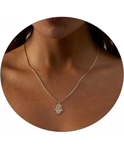 Hamsa Hand Pendant Necklace 14K Gold Plated Cubic Zirconia CZ Hamsa Hand Necklace Dainty Evil Eye Necklace for Women Handmade...