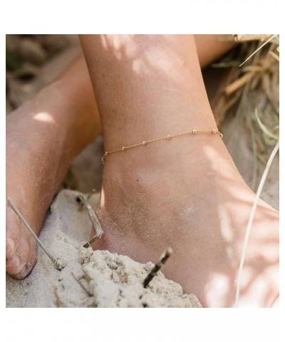 Gold Chain Anklets for Women 18K Gold Vacuum Plated, Adjustable Ankle Bracelets for Women, Beads Rhombus Link Lace Anklets Su...