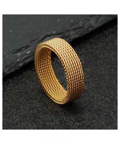 Stainless steel mesh ring Steel wire woven ring Soft Ring for Men and Women 9 6MM Gold $6.21 Rings