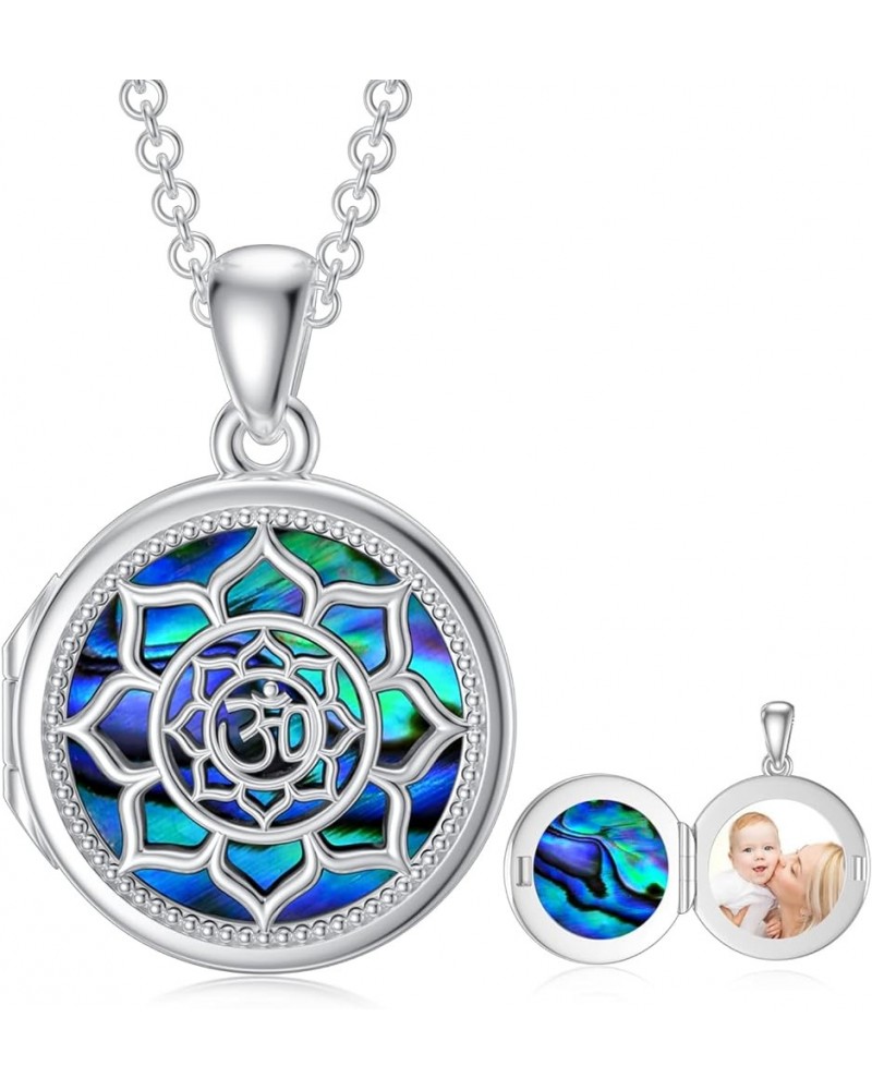 Inspirational Flower Om Ohm Aum Lotus Locket Necklace That Holds Picture Photo New Beginning Sterling Silver Abalone Shell Lo...