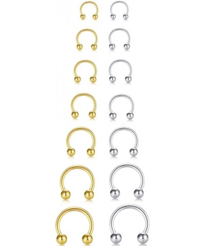 14Pcs 14/16/18/20Gauge 6/7/8/9/10/12/14mm Surgical Steel Horseshoe Septum Nose Ring Hoop Set, Externally Threaded Circular Cu...