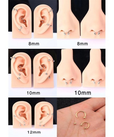 14Pcs 14/16/18/20Gauge 6/7/8/9/10/12/14mm Surgical Steel Horseshoe Septum Nose Ring Hoop Set, Externally Threaded Circular Cu...